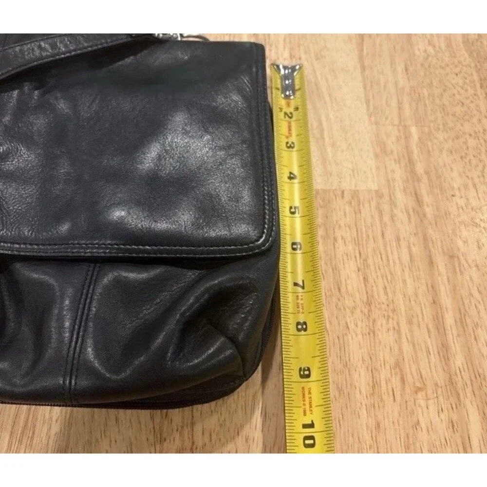 Coldwater Creek Black Leather Crossbody Organizer Handbag purse Bag 7”x9”